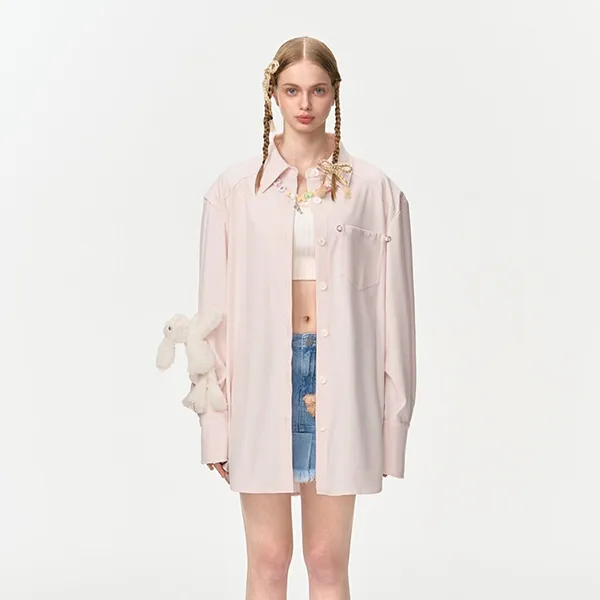 Áo Sơ Mi Nữ 13 De Marzo Logo Bead Chain Shirt Pink Màu Hồng Size S