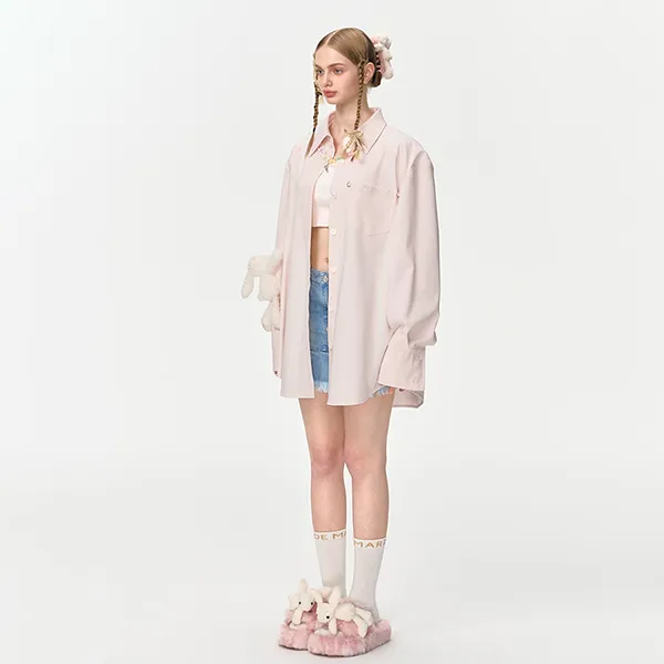 Áo Sơ Mi Nữ 13 De Marzo Logo Bead Chain Shirt Pink Màu Hồng Size S