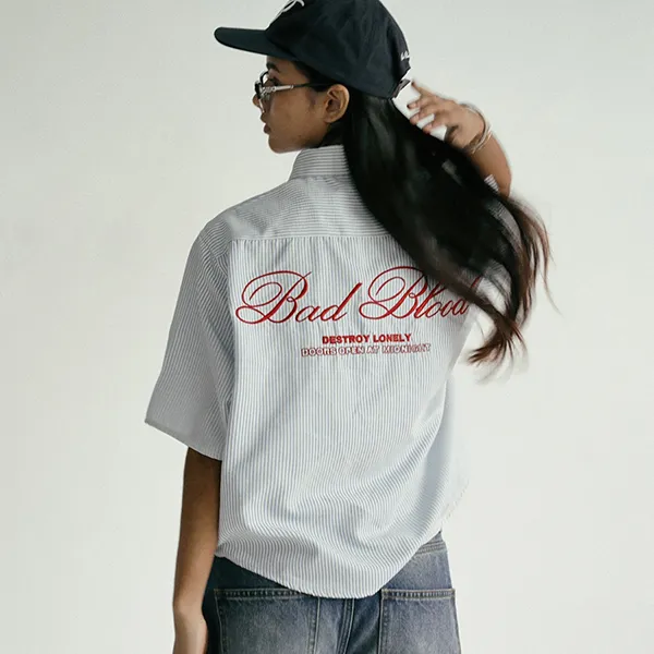 Áo Sơ Mi Nữ Badblood Classic Logo Short Sleeve Shirt Blue Stripes W-Sht24-014 Màu Xanh Size S