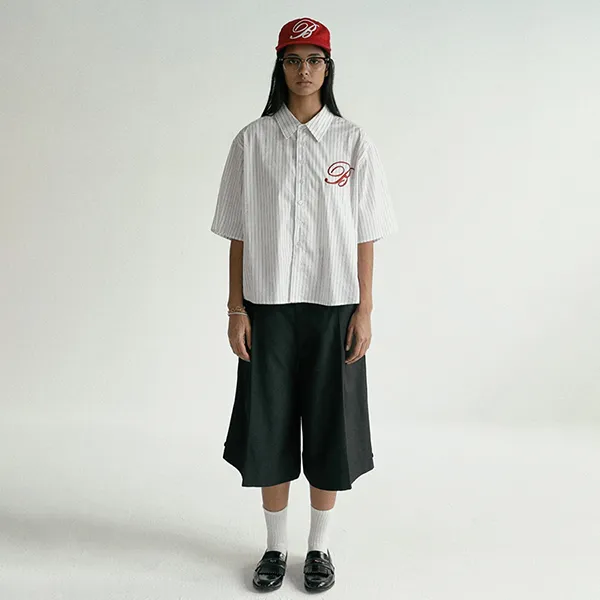 Áo Sơ Mi Nữ Badblood Classic Logo Short Sleeve Shirt White Stripes W-Sht24-012 Màu Trắng Size S