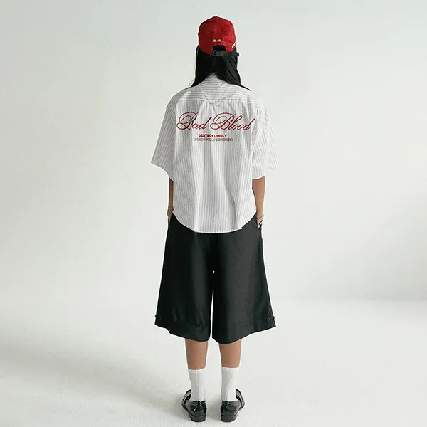 Áo Sơ Mi Nữ Badblood Classic Logo Short Sleeve Shirt White Stripes W-Sht24-012 Màu Trắng Size S
