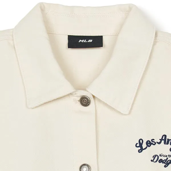 Áo Sơ Mi Nữ MLB Varsity Culsive Embroidered Crop Denim Shirt New York Yankees 3FDRV0144-07CRD Màu Trắng Kem Size XS