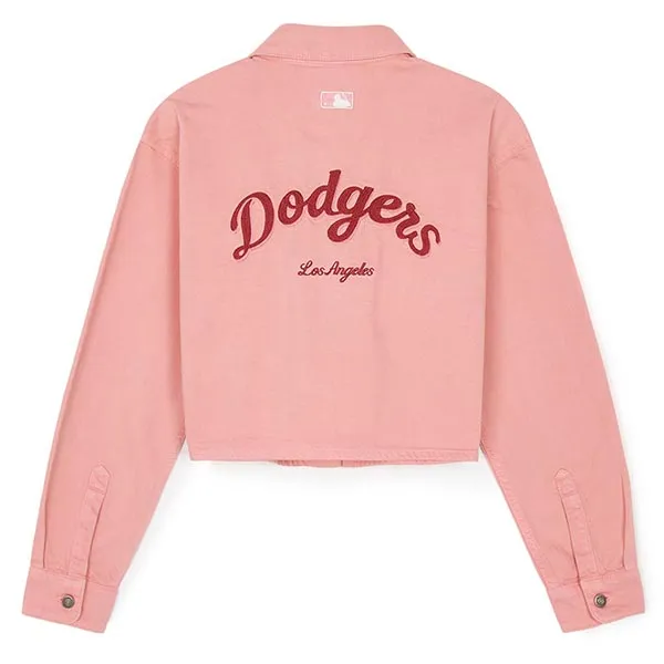 Áo Sơ Mi Nữ MLB Varsity Culsive Embroidered Crop Denim Shirt New York Yankees 3FDRV0144-07PKM Màu Hồng Size XS