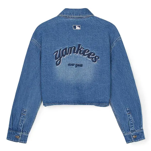 Áo Sơ Mi Nữ MLB Varsity Culsive Embroidered Crop Denim Shirt New York Yankees 3FDRV0144-50INS Màu Xanh Blue Size XS