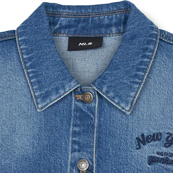 Áo Sơ Mi Nữ MLB Varsity Culsive Embroidered Crop Denim Shirt New York Yankees 3FDRV0144-50INS Màu Xanh Blue Size XS