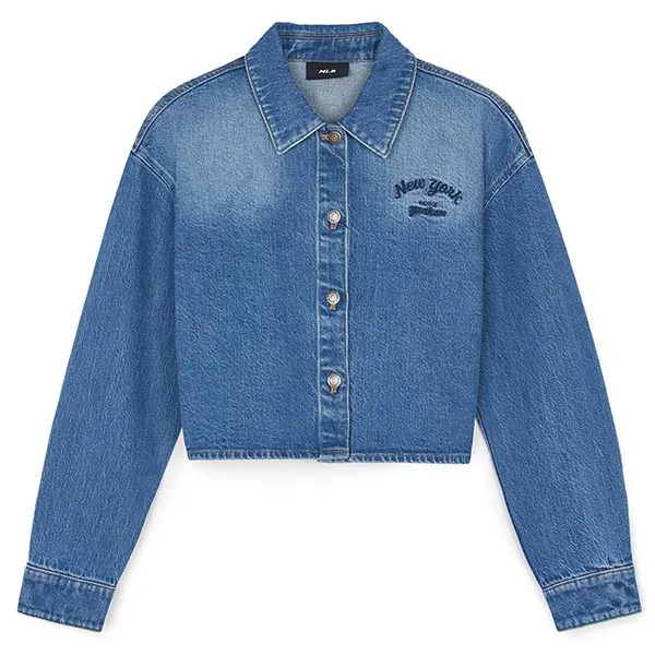 Áo Sơ Mi Nữ MLB Varsity Culsive Embroidered Crop Denim Shirt New York Yankees 3FDRV0144-50INS Màu Xanh Blue Size XS
