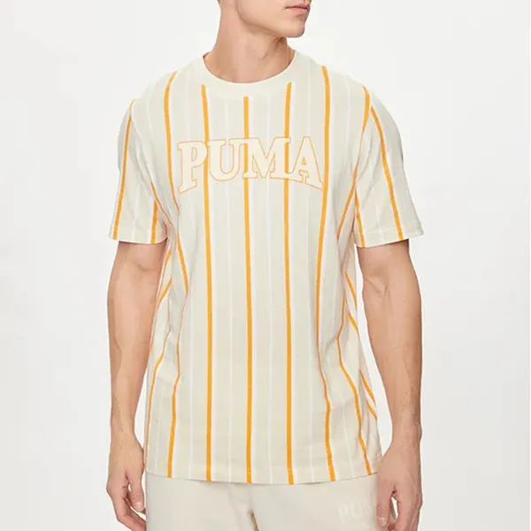 Áo Thun Nam Puma Men's Round Neck Short Sleeve Striped TShirt Squad 678973_87 Màu Be Vàng Size S