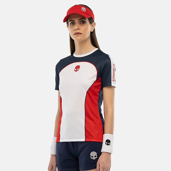 Áo Thun Nữ Hydrogen Pickleball Heritage Tech T-Shirt TT1021-137 Màu Trắng/Xanh/Đỏ Size XS