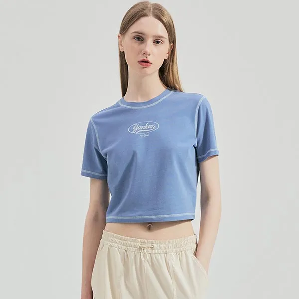 Áo Thun Nữ MLB Vintage Graphic Slim Crop New York Yankees 3FTSN0243-50INL TShirt Màu Xanh Size XS