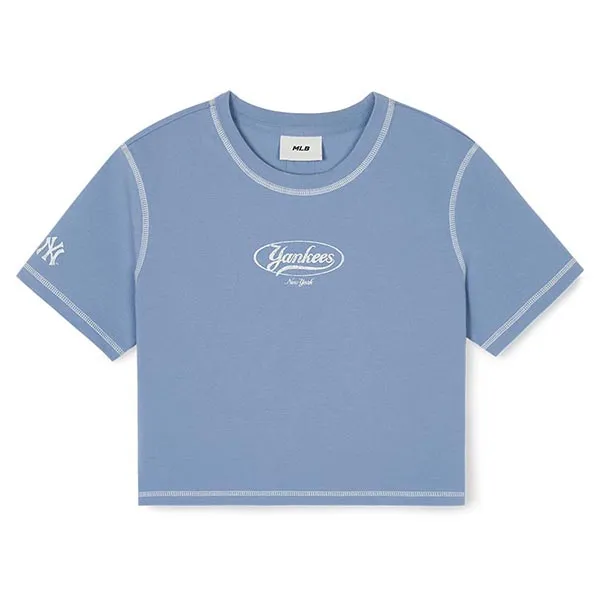 Áo Thun Nữ MLB Vintage Graphic Slim Crop New York Yankees 3FTSN0243-50INL TShirt Màu Xanh Size XS