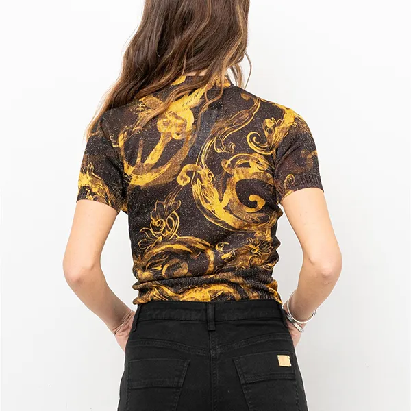 Áo Thun Nữ Versace Jeans Couture 76HAFMN8 CMN45 G89 Maglia Màu Đen Vàng Size S