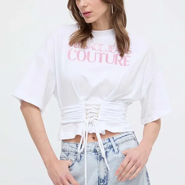 Áo Thun Nữ Versace Jeans Couture Cotton Tshirt Women 76HAHG04 CJ00G G03 Màu Trắng Size XS