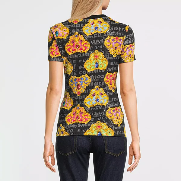 Áo Thun Nữ Versace Jeans Couture Graphic T-Shirt 76HAH6B8 JS342 G89 Màu Đen/Vàng Size M