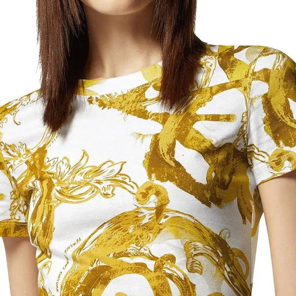 Áo Thun Nữ Versace Jeans Couture T-Shirt 76HAH6D8 JS287 G03 Màu Trắng/Vàng Size XS