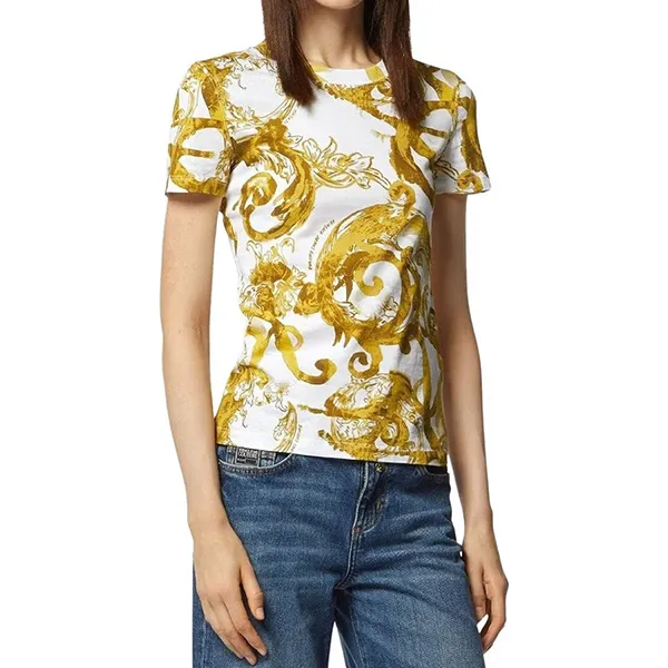 Áo Thun Nữ Versace Jeans Couture T-Shirt 76HAH6D8 JS287 G03 Màu Trắng/Vàng Size XS