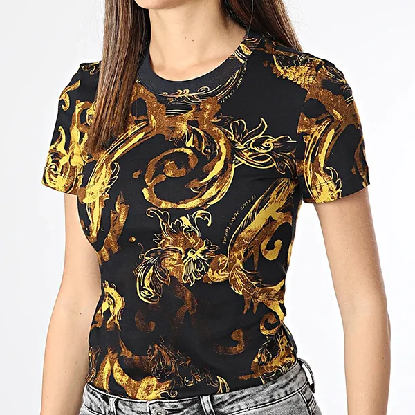 Áo Thun Nữ Versace Jeans Couture T-Shirt 76HAH6D8 JS287 G89 Màu Đen/Vàng Size XS