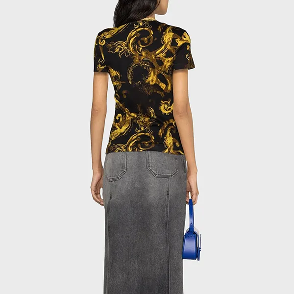 Áo Thun Nữ Versace Jeans Couture T-Shirt 76HAH6D8 JS287 G89 Màu Đen/Vàng Size XS
