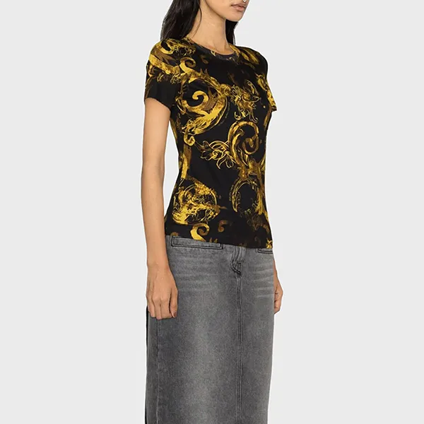 Áo Thun Nữ Versace Jeans Couture T-Shirt 76HAH6D8 JS287 G89 Màu Đen/Vàng Size XS