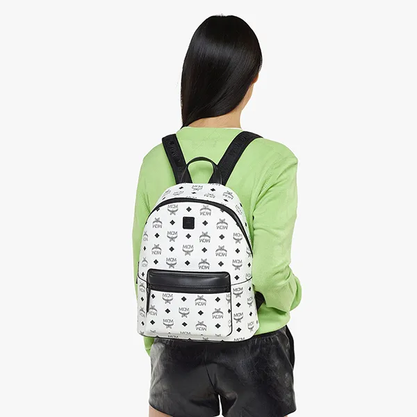 Balo MCM Small Stark Backpack In Visetos White Màu Trắng