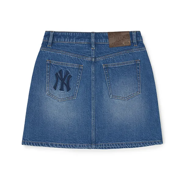 [MLB] Varsity Logo Denim Skirt ★すぐ品切れ★ Chân Váy Nữ MLB WMS Varsity Cursive Embroidery Denim Skirt