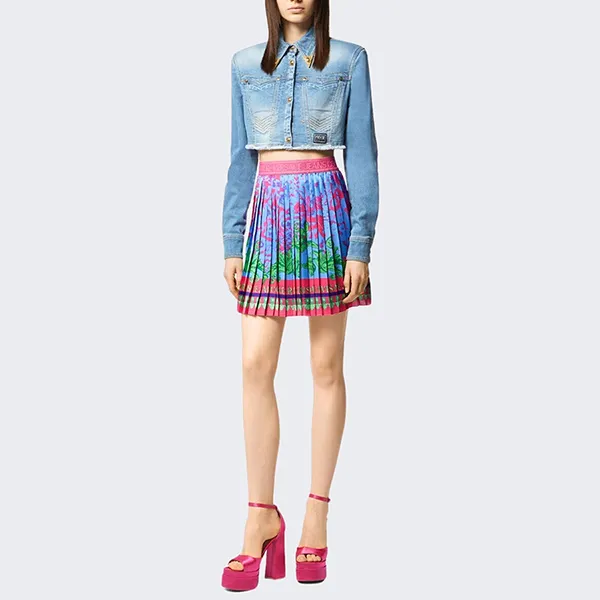 Chân Váy Nữ Versace Jeans Couture Pleated Skirt 76HAE8P1 NS434 261 Màu Hồng/Xanh Size 38