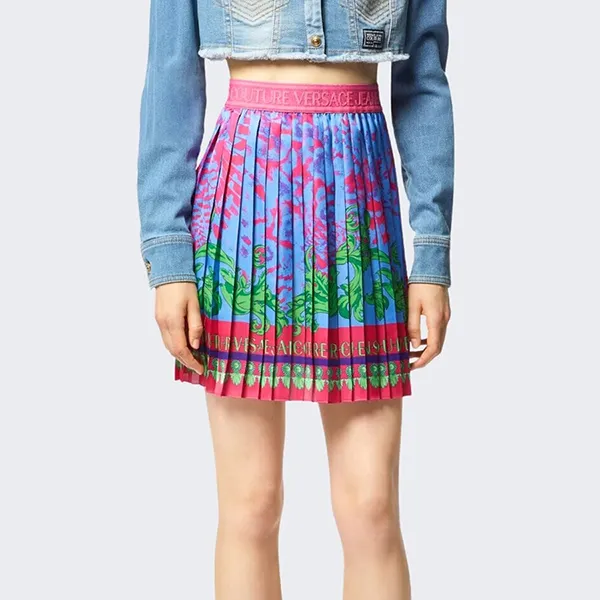 Chân Váy Nữ Versace Jeans Couture Pleated Skirt 76HAE8P1 NS434 261 Màu Hồng/Xanh Size 38