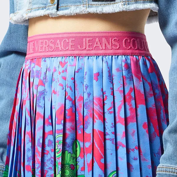 Chân Váy Nữ Versace Jeans Couture Pleated Skirt 76HAE8P1 NS434 261 Màu Hồng/Xanh Size 38