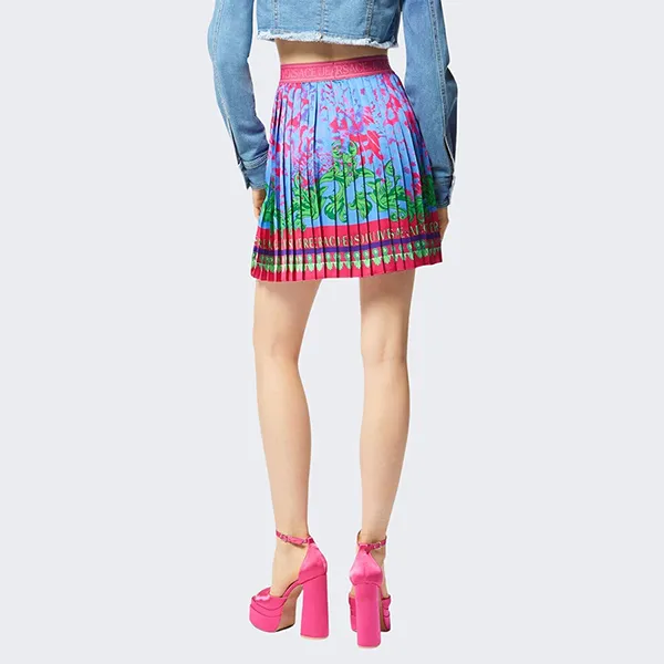 Chân Váy Nữ Versace Jeans Couture Pleated Skirt 76HAE8P1 NS434 261 Màu Hồng/Xanh Size 38