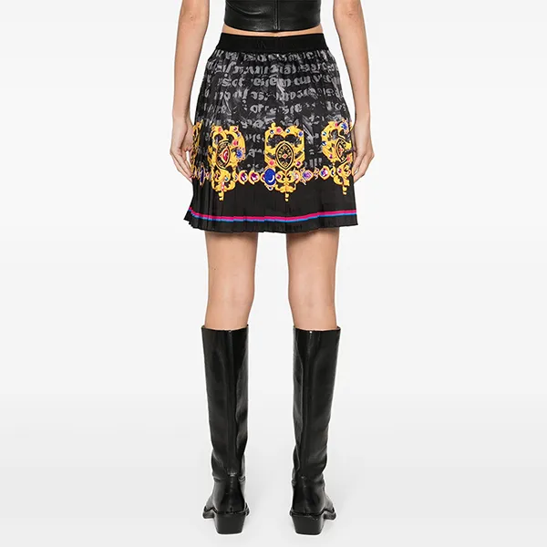 Chân Váy Nữ Versace Jeans Couture Black With Logo Printed Skirt 76HAE8P1NS458G89 Màu Đen Họa Tiết Size 38