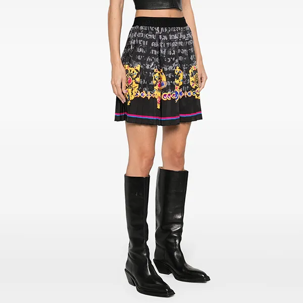 Chân Váy Nữ Versace Jeans Couture Black With Logo Printed Skirt 76HAE8P1NS458G89 Màu Đen Họa Tiết Size 38