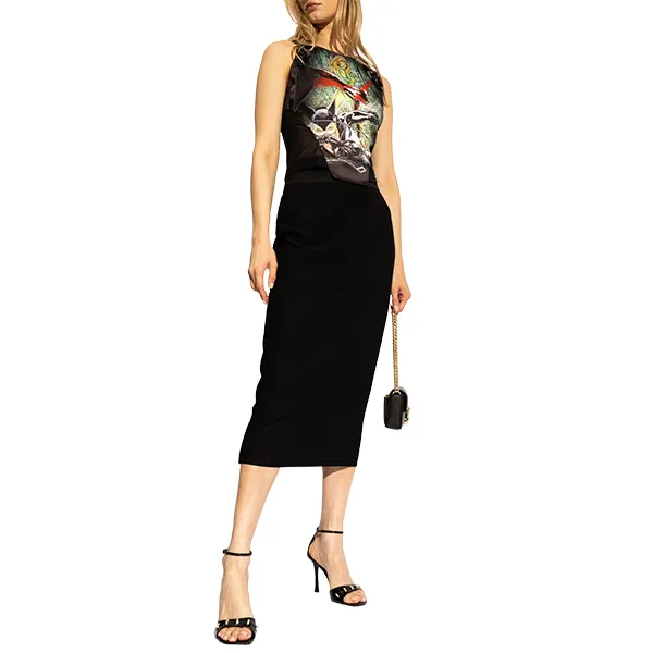Chân Váy Versace Jeans Couture Black Skirt With Logo 77HAE806 N0230 899 Màu Đen Size 38