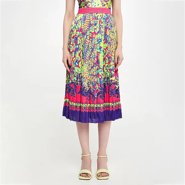 Chân Váy Versace Jeans Couture Pleated Skirt Lime Regular 76HAE8P5 NS436 609 Phối Màu Size 36