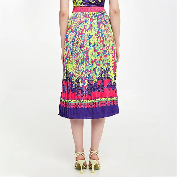 Chân Váy Versace Jeans Couture Pleated Skirt Lime Regular 76HAE8P5 NS436 609 Phối Màu Size 36