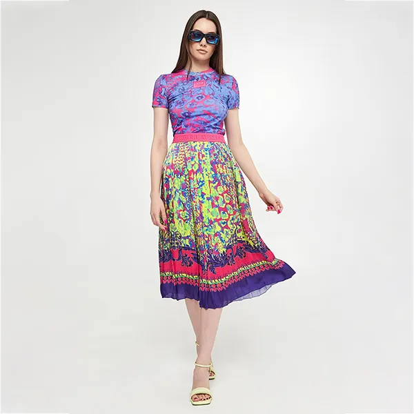 Chân Váy Versace Jeans Couture Pleated Skirt Lime Regular 76HAE8P5 NS436 609 Phối Màu Size 36