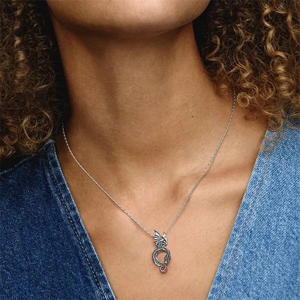 Dây Chuyền Nữ Pandora Game Of Thrones Dragon Pendant Necklace 392967C01-45 Màu Bạc Phối Đỏ