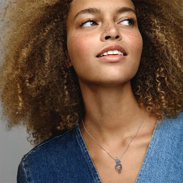 Dây Chuyền Nữ Pandora Game Of Thrones Dragon Pendant Necklace 392967C01-45 Màu Bạc Phối Đỏ