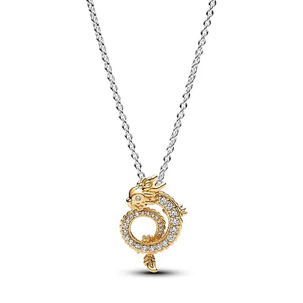 Dây Chuyền Pandora Moments Mạ Vàng 14K Hình Rồng Đính Đá 363070C01 Màu Vàng Trắng
