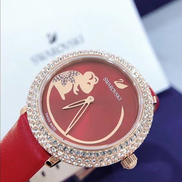 Đồng Hồ Nữ Swarovski Crystal Frost Red Women's Leather Watch 5519226 Màu Đỏ
