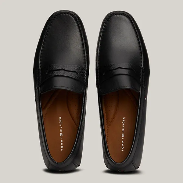 Giày Lười Nam Tommy Hilfiger Rubberised Flag Leather Driver Shoes FM0FM05155 Màu Đen Size 41 - Giày - Vua Hàng Hiệu