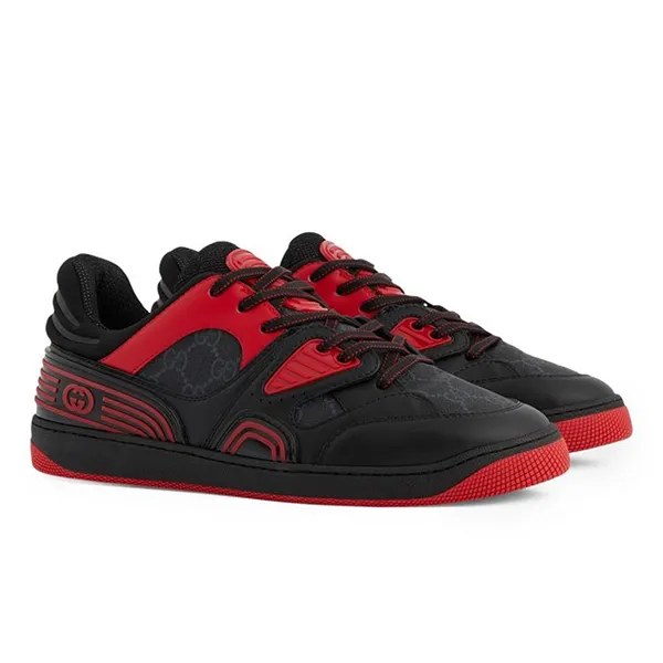 Giày Sneaker Nam Gucci Basket GG Supreme Canvas In Black Màu Đen Đỏ