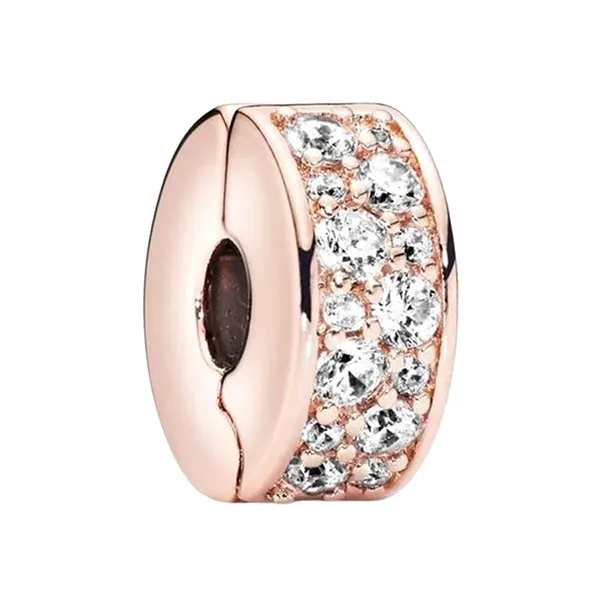 Hạt Vòng Charm Pandora Clear Pavé Clip Charm 781817CZ Màu Vàng Hồng