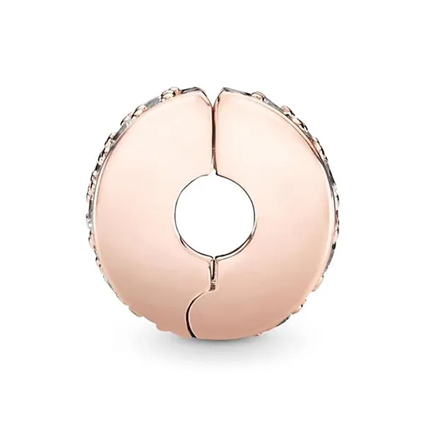 Hạt Vòng Charm Pandora Clear Pavé Clip Charm 781817CZ Màu Vàng Hồng