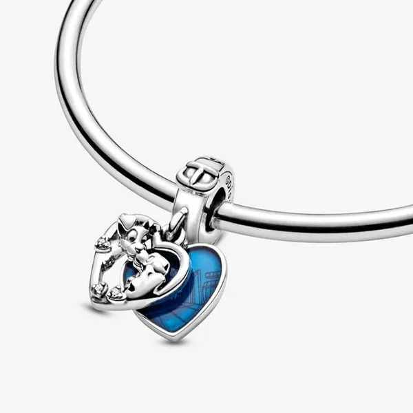Hạt Vòng Charm Pandora Disney Lady And The Tramp Heart Dangle Charm 798634C01 Màu Bạc Xanh Dương