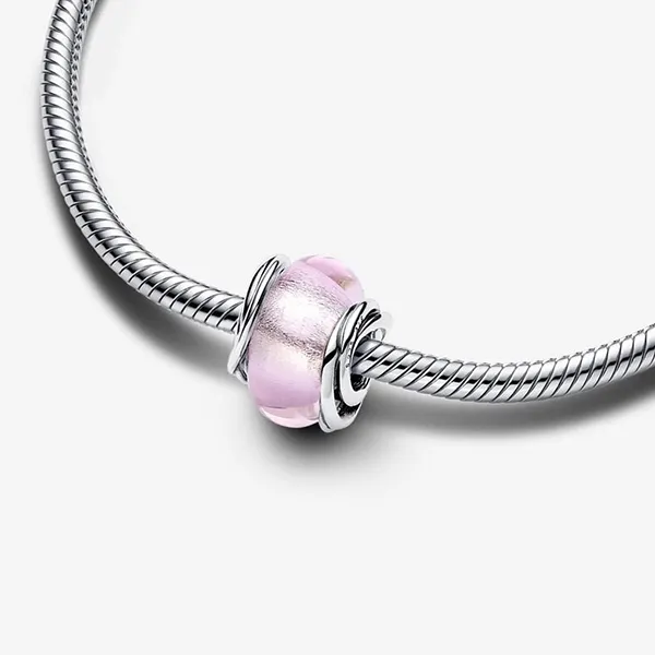 Hạt Vòng Charm Pandora Encircled Pink Murano Glass Charm 793241C00 Màu Hồng Bạc