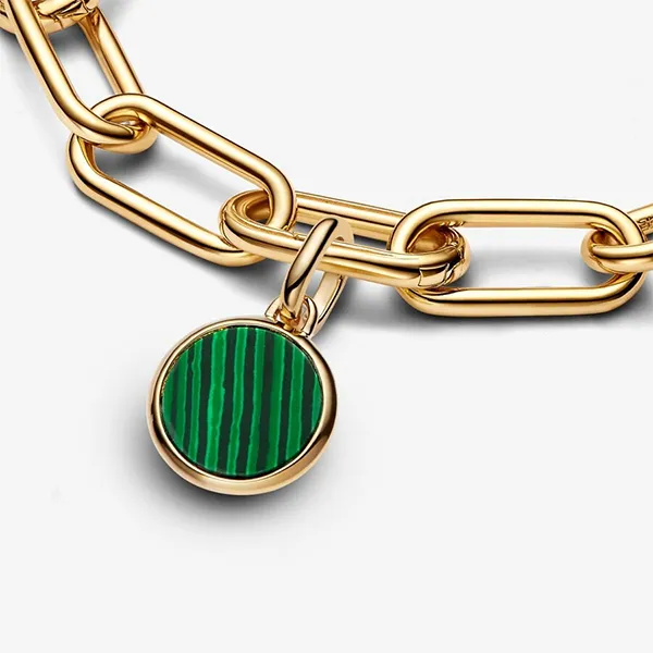 Hạt Vòng Charm Pandora Green Engravable Mini Medallion Charm 763389C01 Màu Vàng Phối Xanh