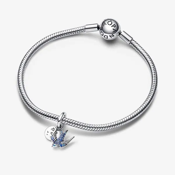 Hạt Vòng Charm Pandora Moments Chim Én Đính Đá Xanh 792570C01 Màu Xanh Bạc - Trang sức - Vua Hàng Hiệu