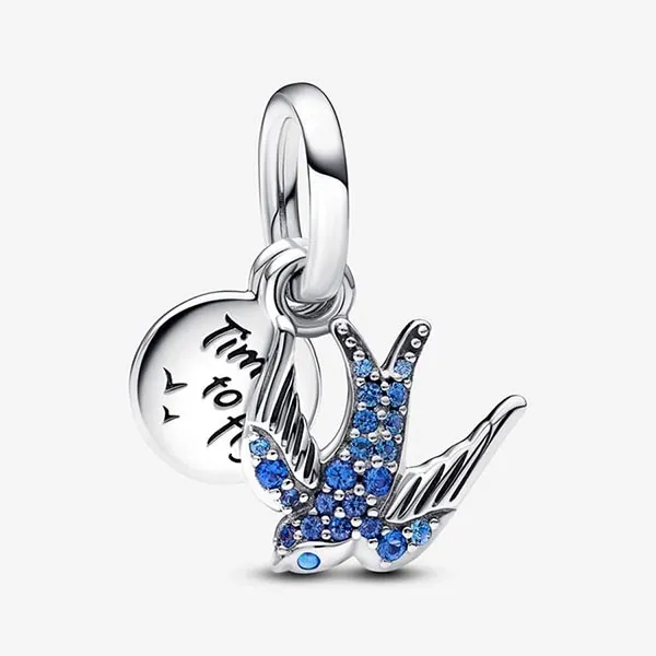 Hạt Vòng Charm Pandora Moments Chim Én Đính Đá Xanh 792570C01 Màu Xanh Bạc - Trang sức - Vua Hàng Hiệu