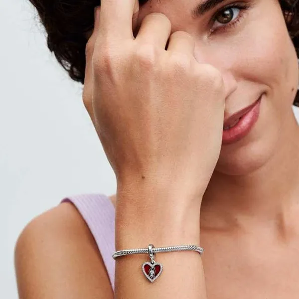 Hạt Vòng Charm Pandora Red Heart & Keyhole Double Dangle Charm 793119C01 Màu Bạc Đỏ
