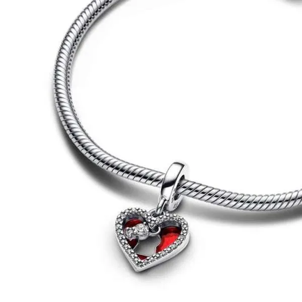 Hạt Vòng Charm Pandora Red Heart & Keyhole Double Dangle Charm 793119C01 Màu Bạc Đỏ