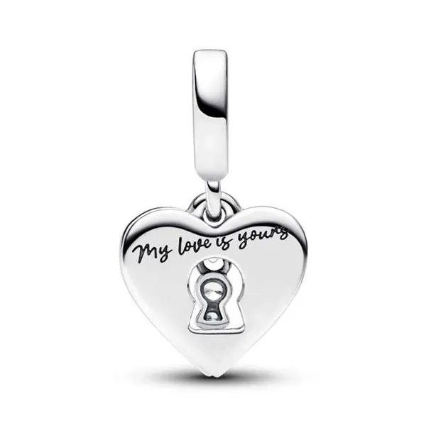 Hạt Vòng Charm Pandora Red Heart & Keyhole Double Dangle Charm 793119C01 Màu Bạc Đỏ